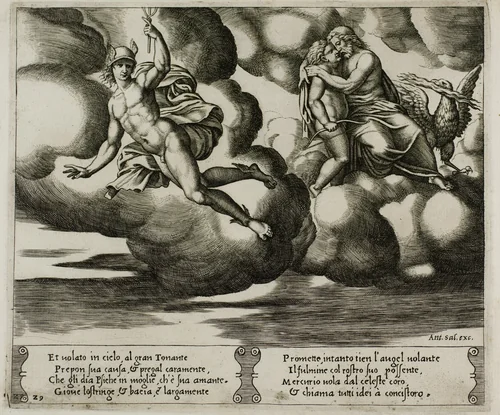 Cupid Begging Jupiter for Mercy for Psyche by Raffaello Sanzio, print, 1530-1540