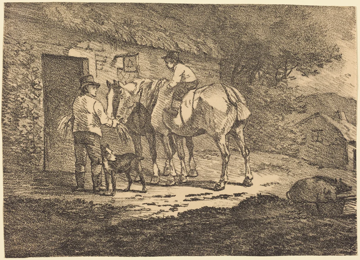 Horses at Cottage Door by Conrad Gessner, print, 1804