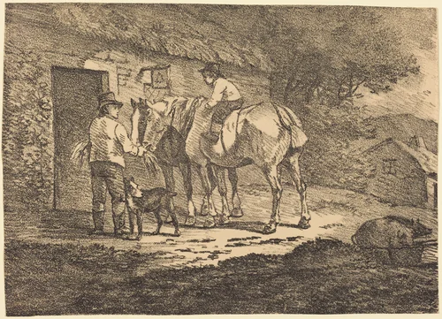 Horses at Cottage Door by Conrad Gessner, print, 1804