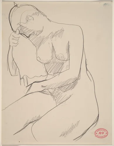 Untitled [nude seated resting her head and arm on chair back] by Richard Diebenkorn, drawing, 1955-1967