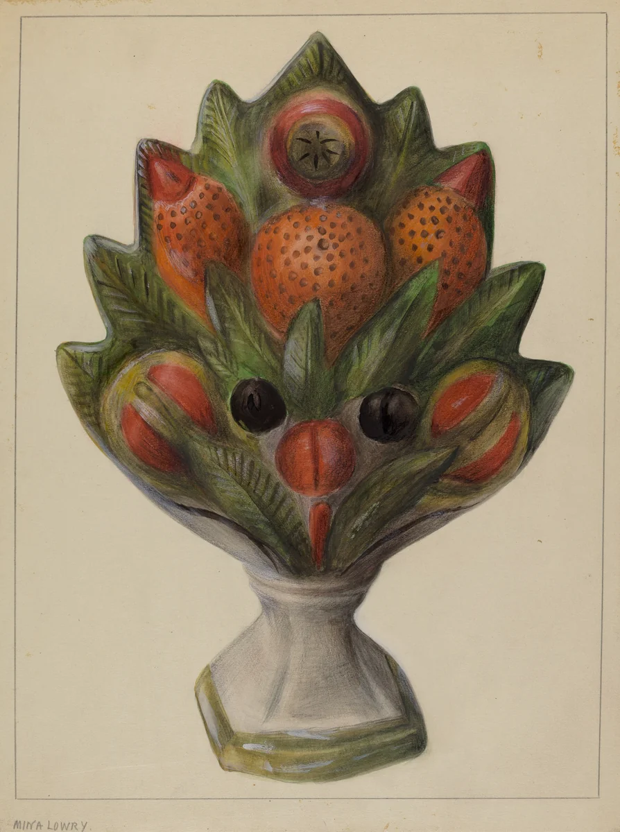 Pa. German Chalkware Mantel Stop by Mina Lowry, index of american design, 1937