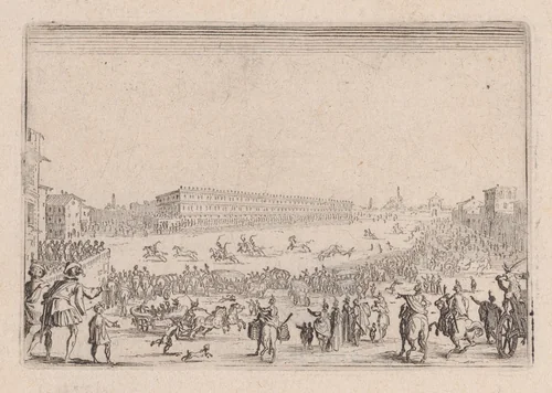 La Course de Chevaux sur la Place Pitti a Florence (The Horse Race on the Piazza Pitti in Florence), from "Les Caprices" Series B, The Nancy Set by Jacques Callot, print, 1617-1620