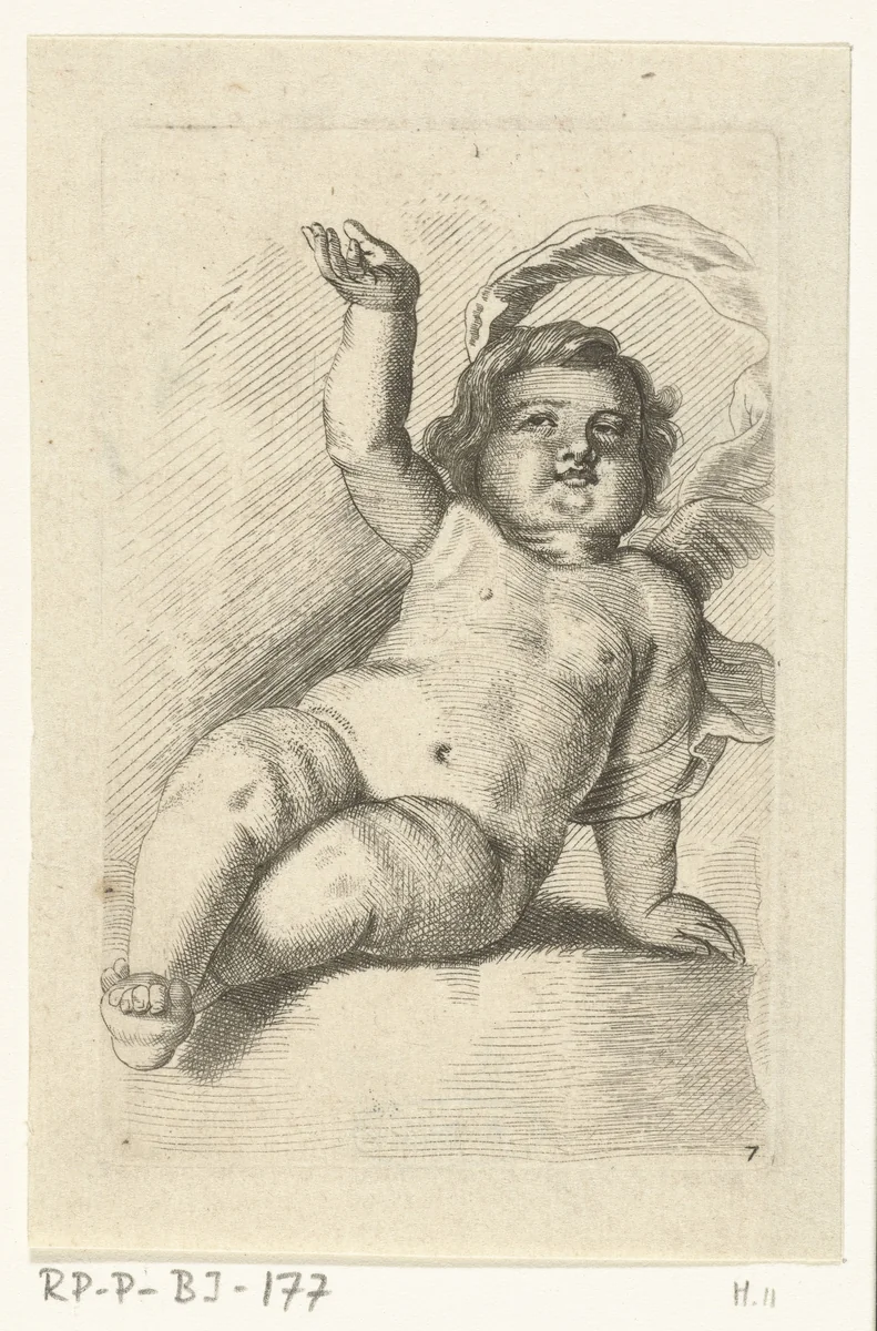 Engeltje naar achter leunend by Pieter van Avont, print, 1630-1652