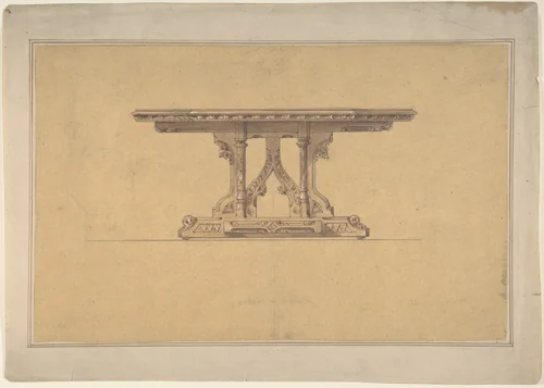 Design for a Gothic Style Table by anonymous, drawing, 1800-1900