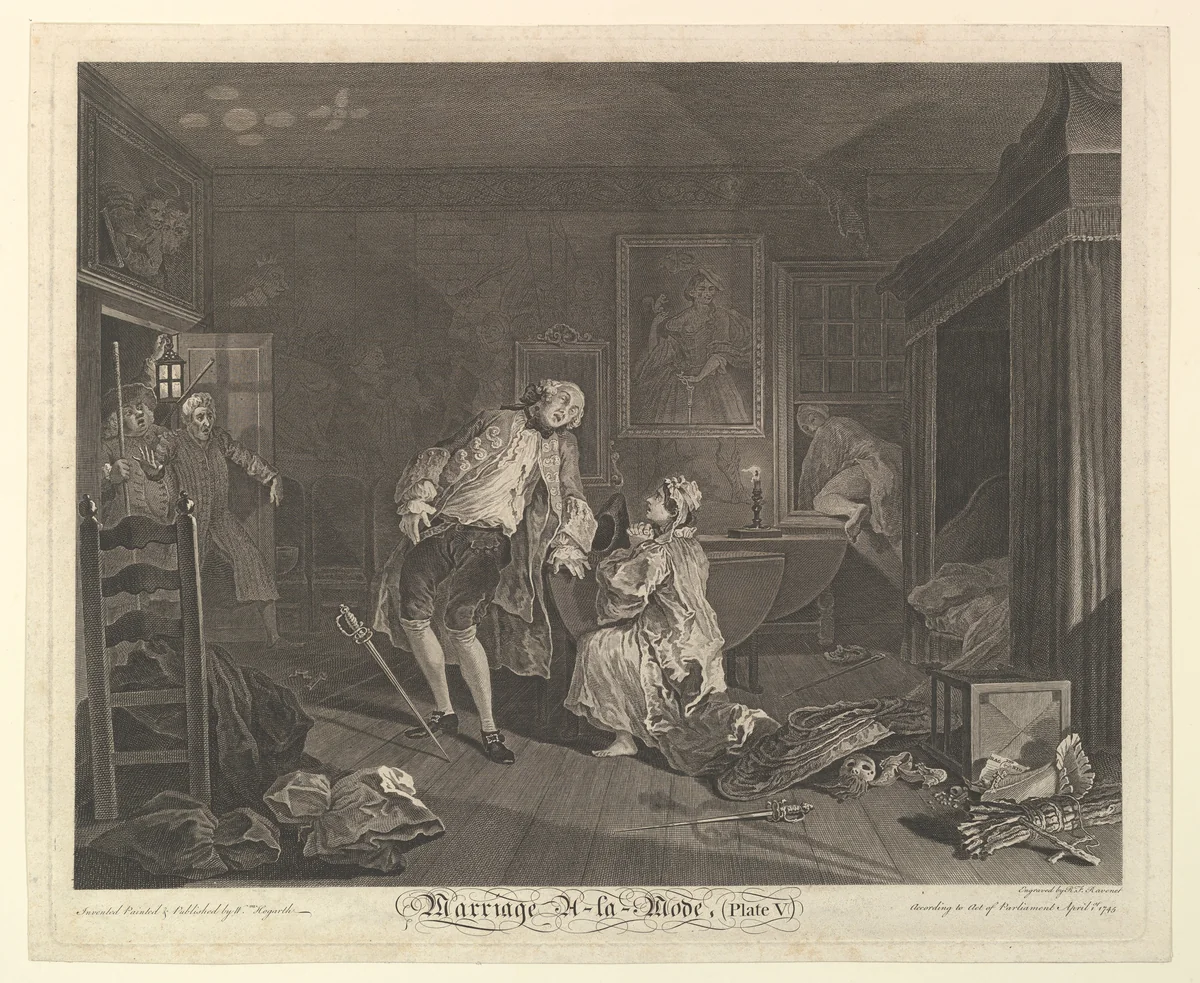 Marriage A-la-Mode, Plate V by Simon Ravenet, print, 1745