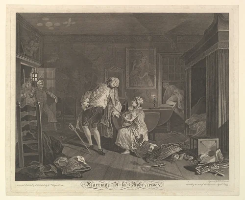 Marriage A-la-Mode, Plate V by Simon Ravenet, print, 1745