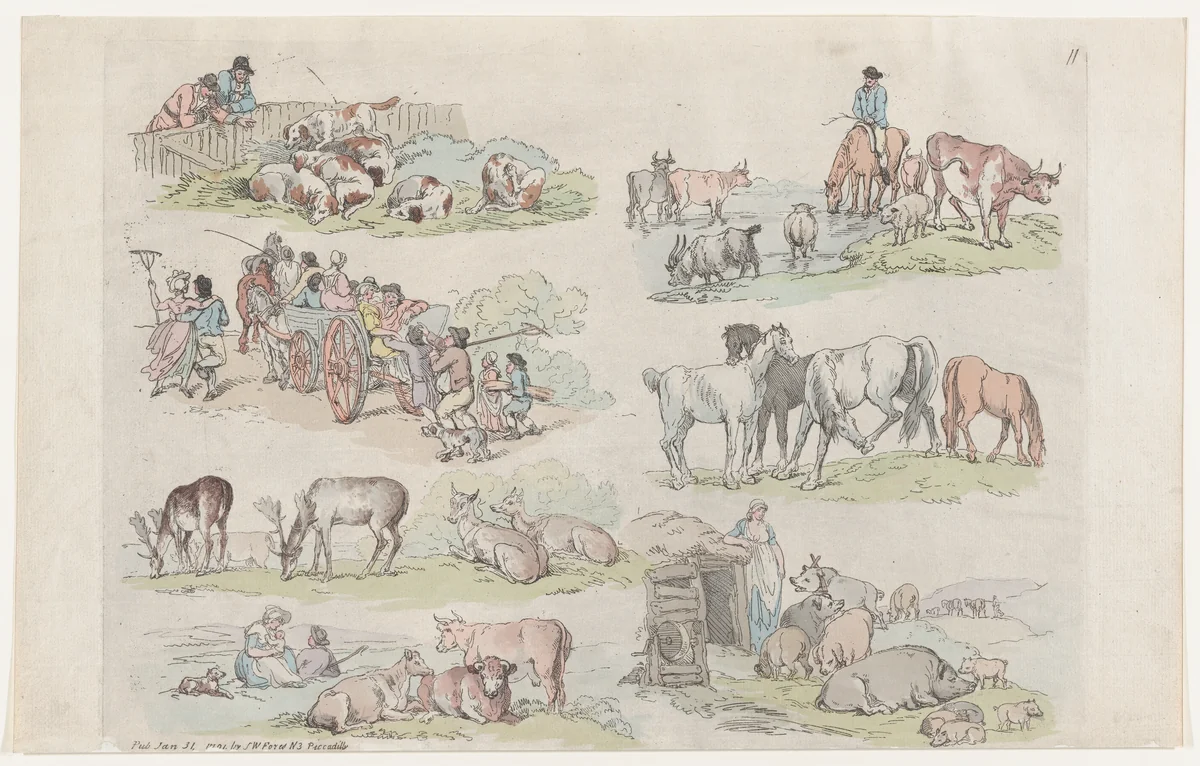 Plate 11, Outlines of Figures, Landscapes and Cattle...for the Use of Learners by Thomas Rowlandson, print, 1791