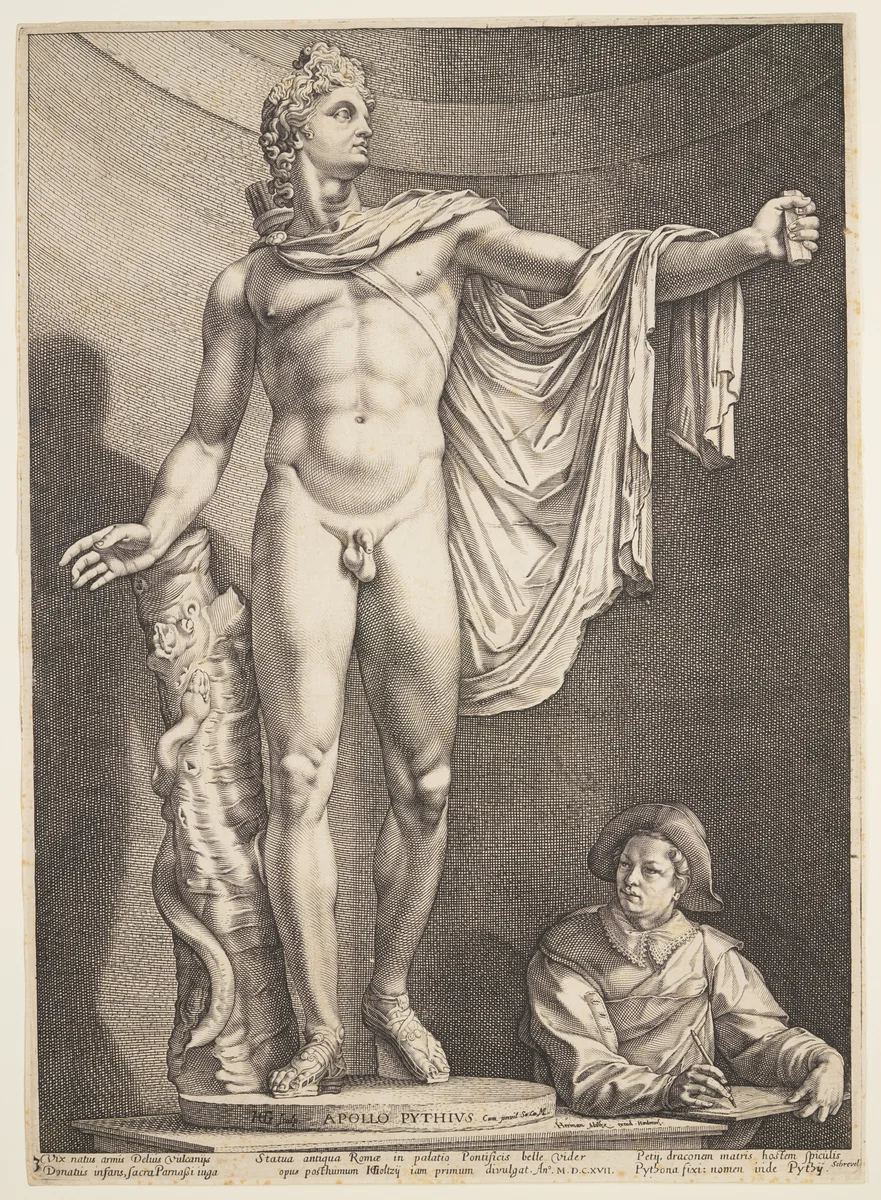 The Apollo of Belvedere, from Three Famous Antique Statues at Rome by Hendrick Goltzius, print, 1592