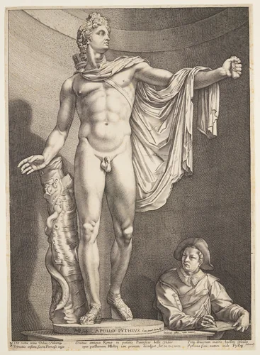 The Apollo of Belvedere, from Three Famous Antique Statues at Rome by Hendrick Goltzius, print, 1592