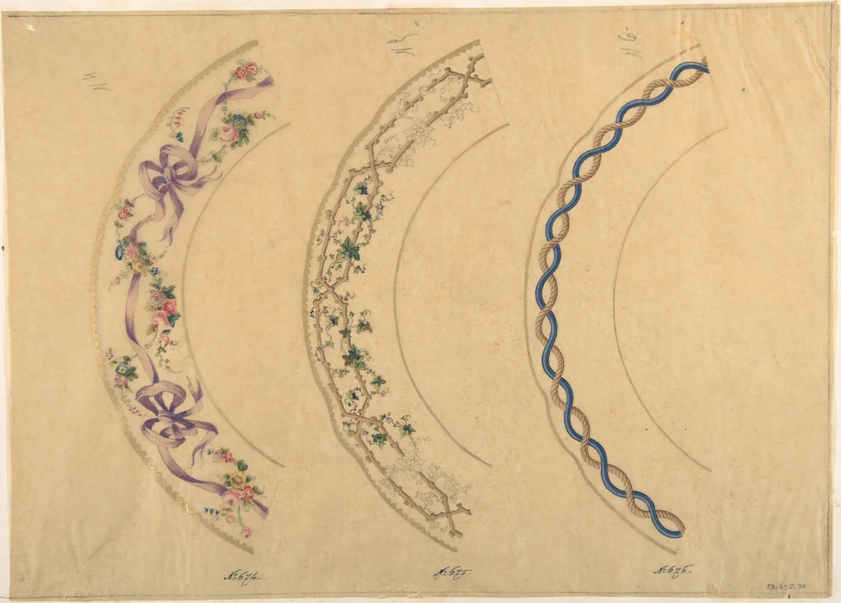 Three Designs for Plate Borders by anonymous, drawing, 1800-1899