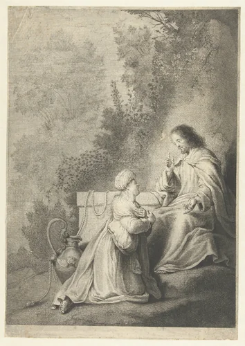 Christus en de Samaritaanse vrouw by Pieter Fransz de Grebber, print, 1610-1655