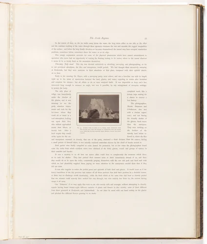 "Iceberg with an arch in it, which, when connected with the Glacier, will give the reader to understand how the water flows from the Glacier through these arches, causing the rapid current." by George P. Critcherson, John L. Dunmore, William Bradford, photograph, 1869