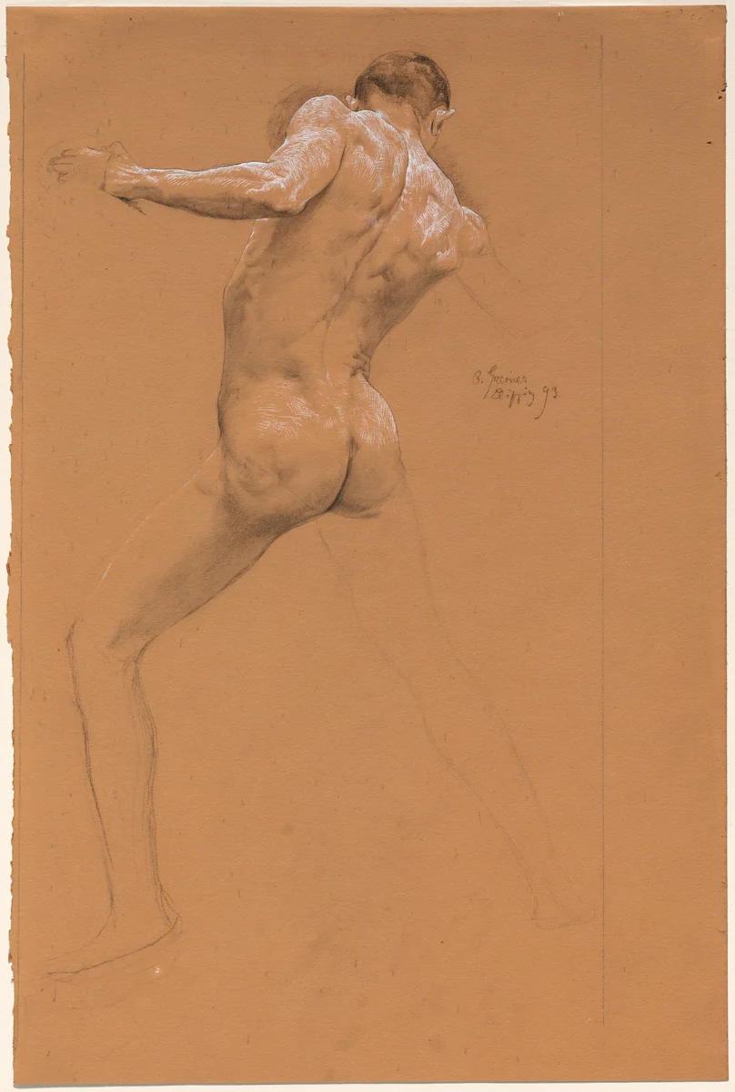 Standing Male Nude from Behind by Otto Greiner, drawing, 1893