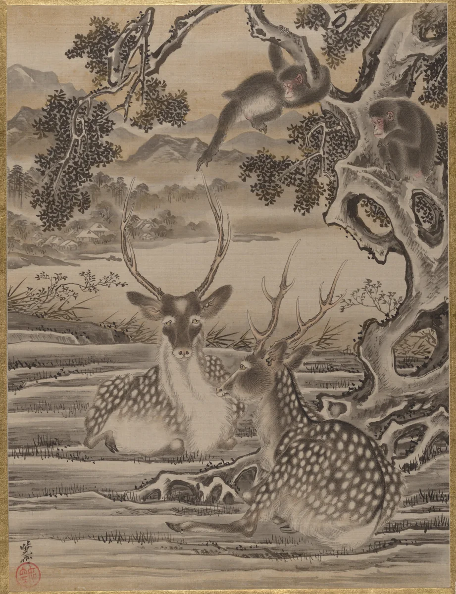 Deer and Monkeys by Kawanabe Kyōsai (河鍋暁斎), painting, 1877-1897