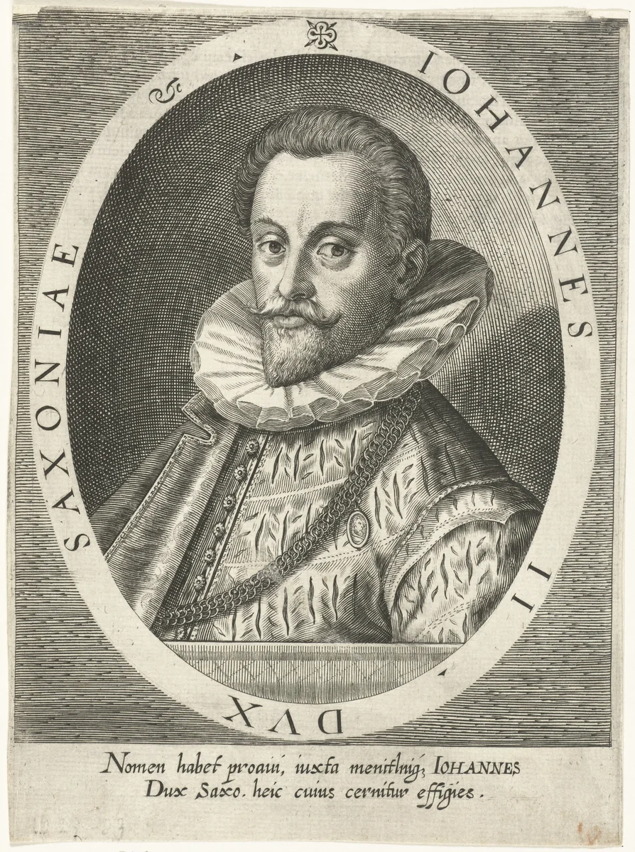 Portret van Johan II hertog van Saksen by Dominicus Custos, print, 1601