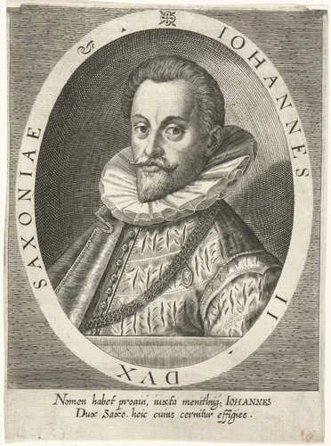 Portret van Johan II hertog van Saksen by Dominicus Custos, print, 1601