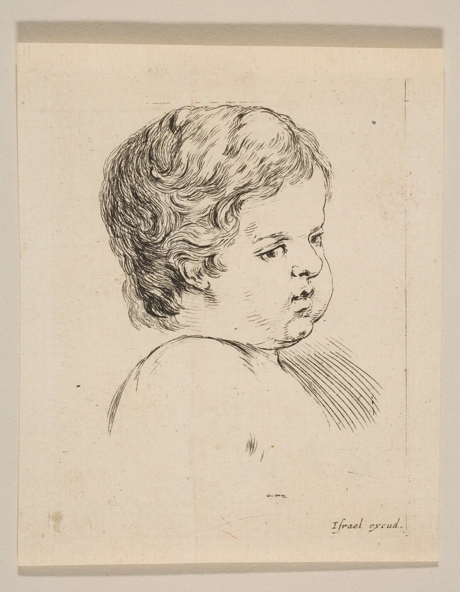 Plate 12: head of a child, from 'The Book for Learning to Draw' (Livre pour apprendre à dessiner) by Stefano della Bella, print, 1644-1654