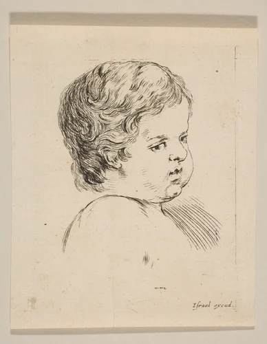 Plate 12: head of a child, from 'The Book for Learning to Draw' (Livre pour apprendre à dessiner) by Stefano della Bella, print, 1644-1654