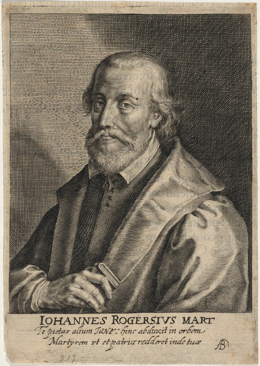 John Rogers, Prebendary of Saint Paul's, Protestant Martyr by Willem de Passe, print, 1620