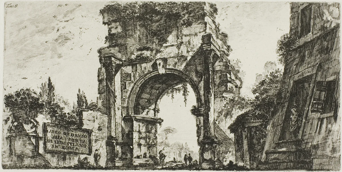 Arch of Drusus at the Porta S. Sebastiano in Rome, plate 8 from Some Views of Triumphal Arches and other monuments by Giovanni Battista Piranesi, print, 1748