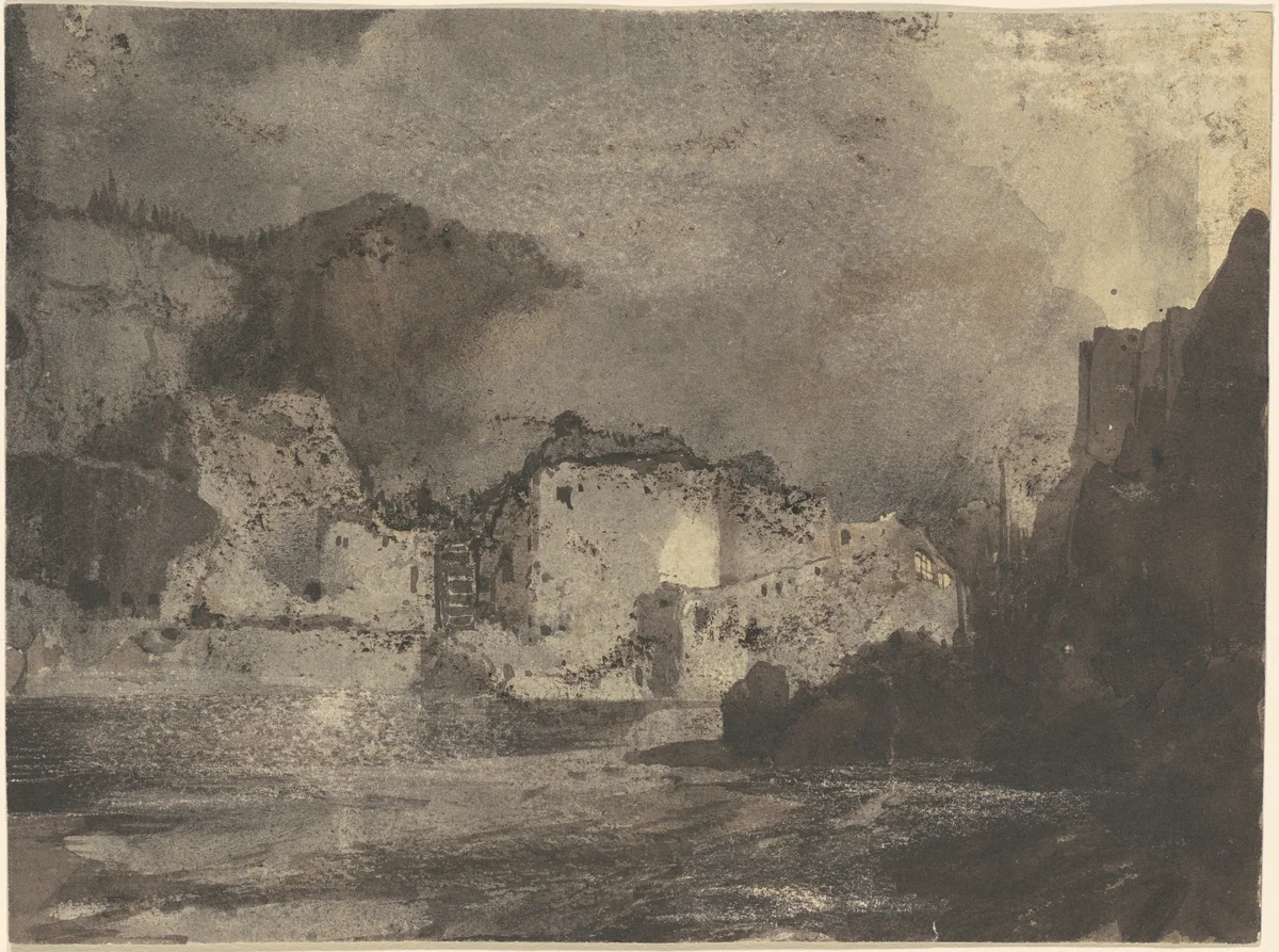 Buildings by Moonlight by Thomas Moran, drawing, 1870-1880