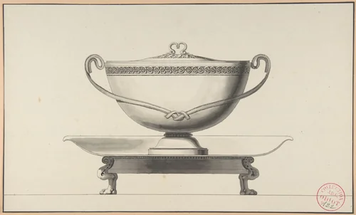 Design for a Covered Bowl with Stand by Henri Auguste, drawing, 1770-1816