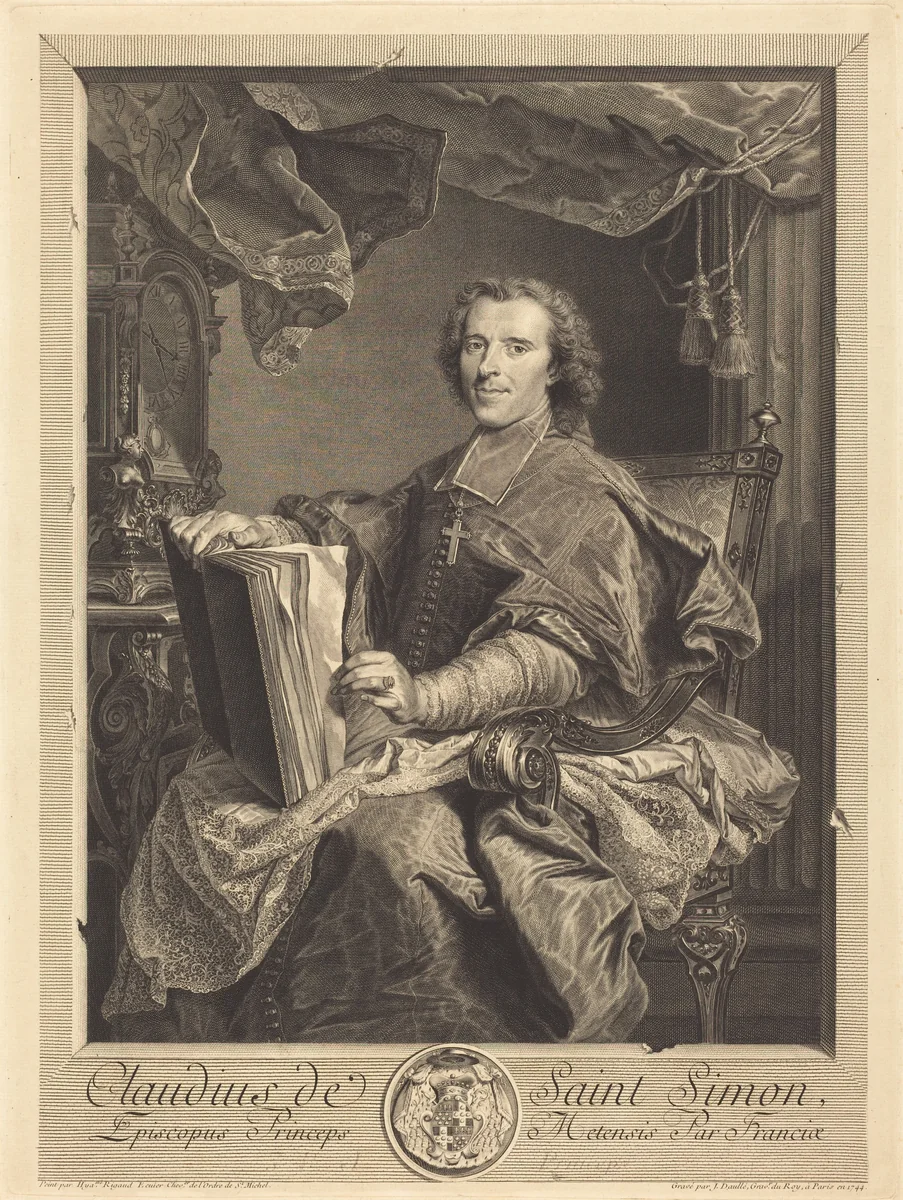 Claudius de Saint-Simon, Prince-Evêque de Metz by Jean Daullé; Hyacinthe Rigaud, print, 1744