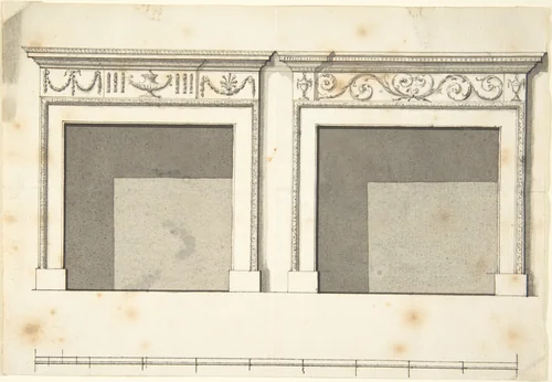 Two Designs for Mantels in the Adam Style by anonymous, drawing, 1700-1800