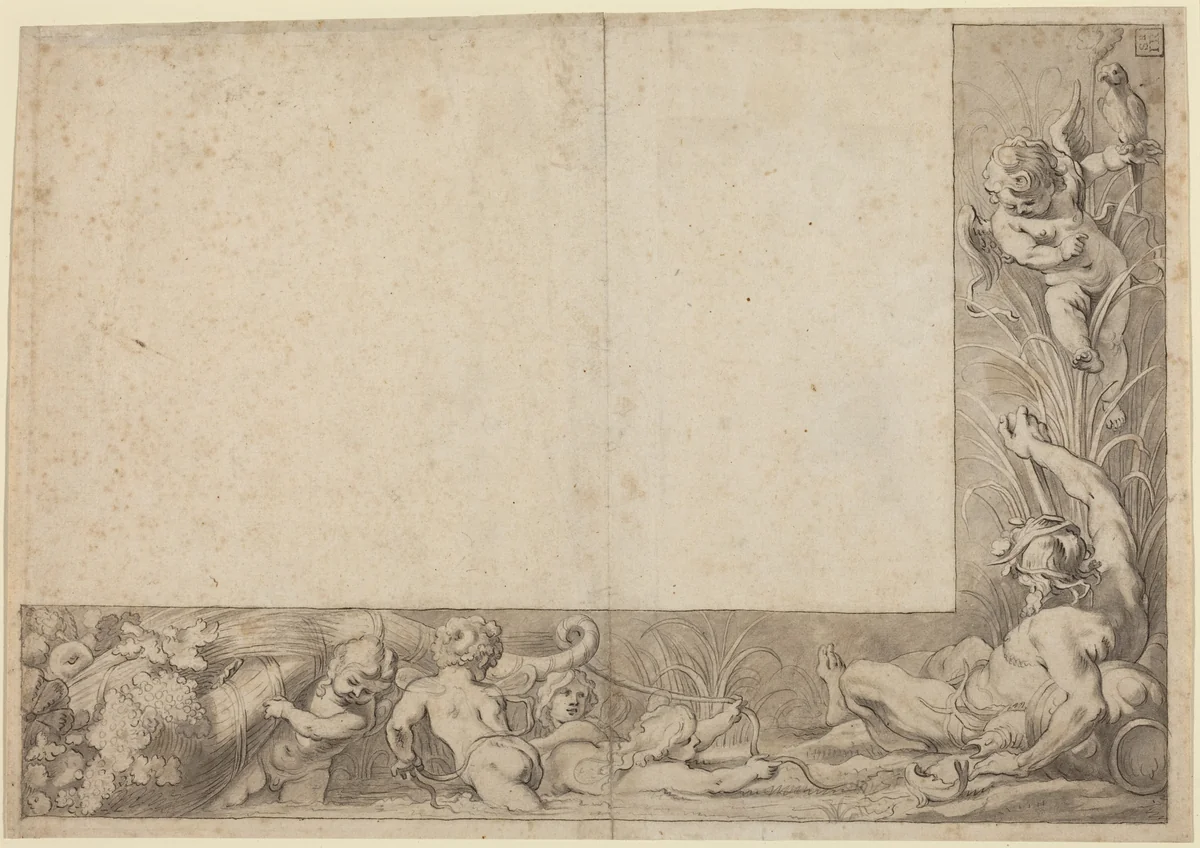 River God with Putti by Cornelis Schut, drawing, 1597-1655