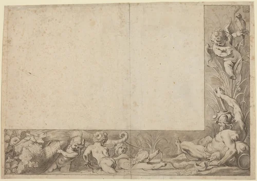 River God with Putti by Cornelis Schut, drawing, 1597-1655