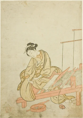 Young Woman at a Loom by Suzuki Harunobu (鈴木春信), print, 1765