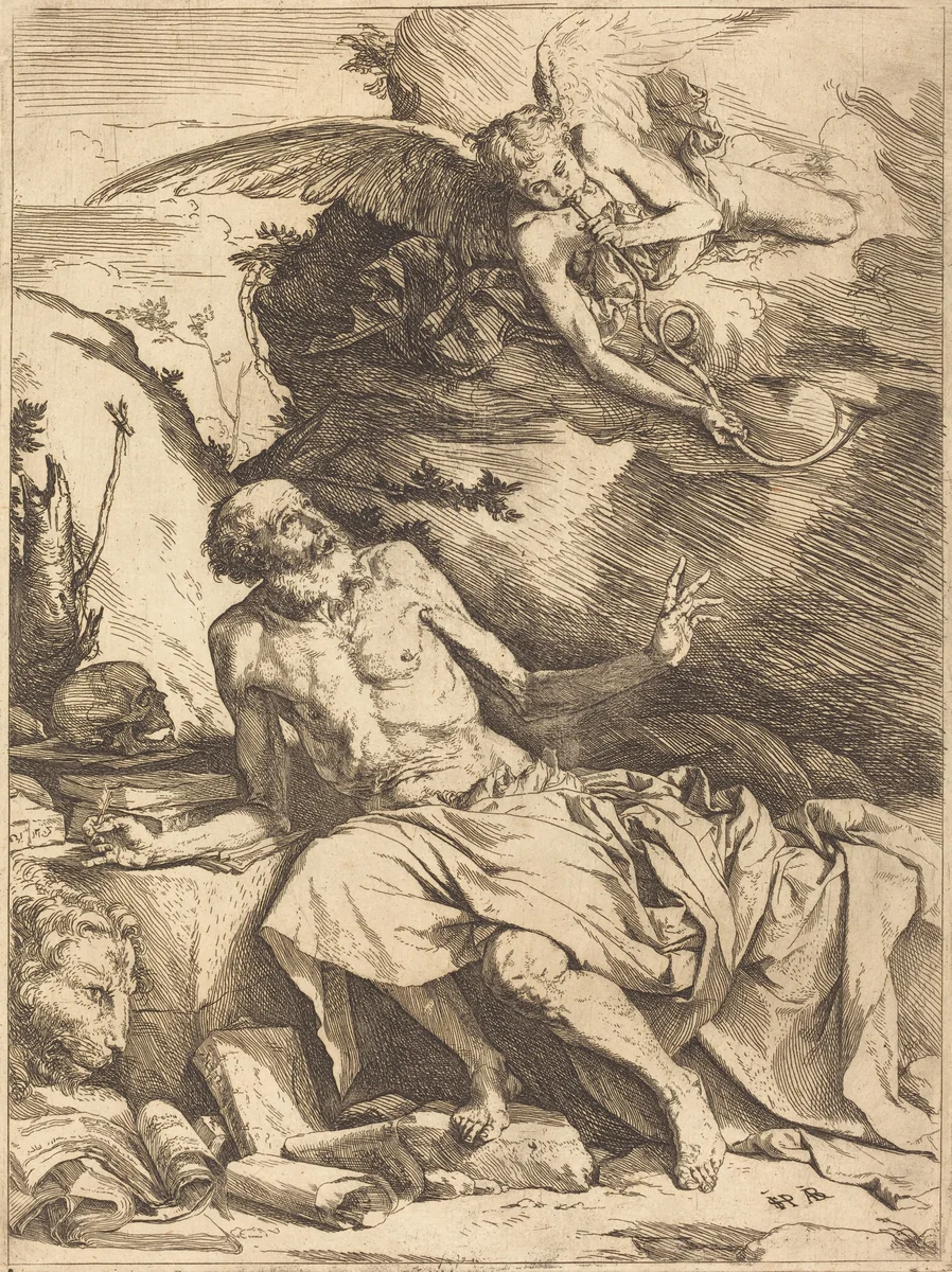 Saint Jerome Hearing the Trumpet of the Last Judgment by Jusepe de Ribera, print, 1621