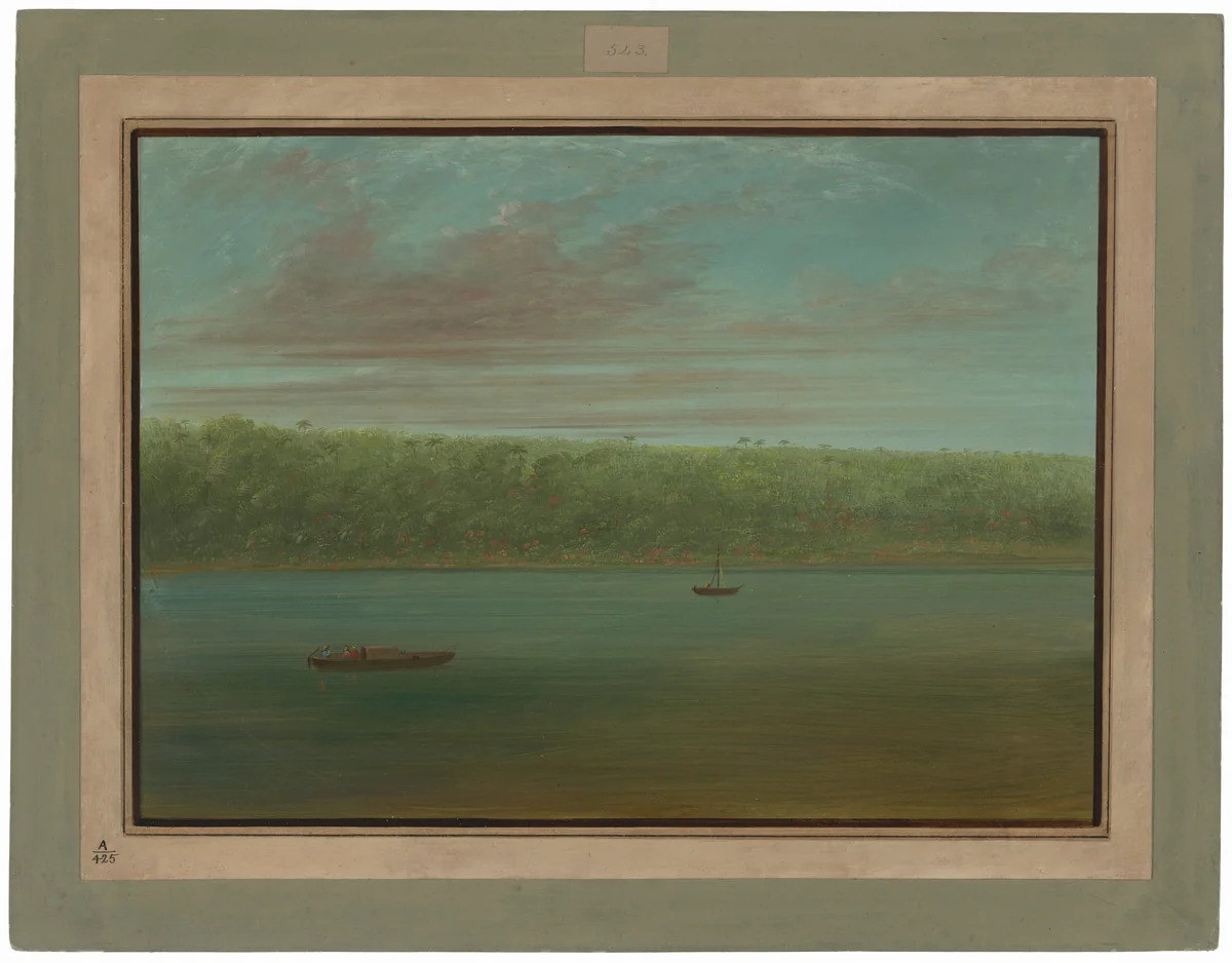 View of the Shore of the Amazon - Boat Sketch by George Catlin, painting, 1854-1869