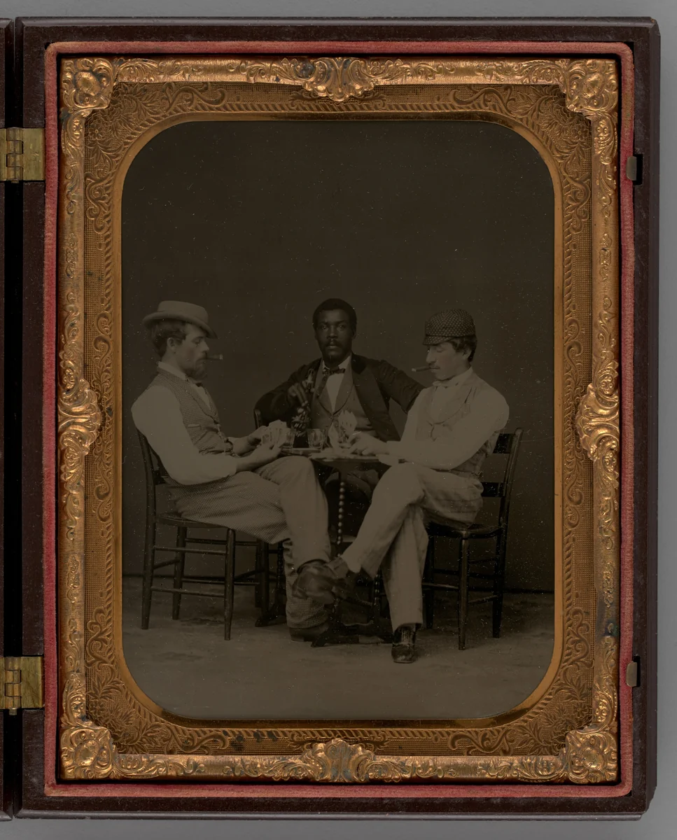 Untitled (Three Men Playing Cards) by Unknown maker, other, 1865