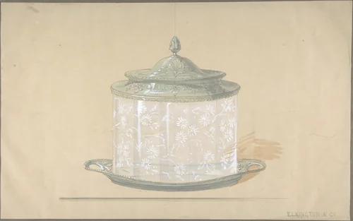 Design for a Crystal Jar with a Silver-Plated Base and Cover by Elkington & Co., drawing, 1890-1910