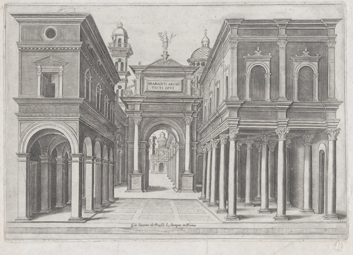 A street with buildings and arcades by anonymous, print, 1660-1680
