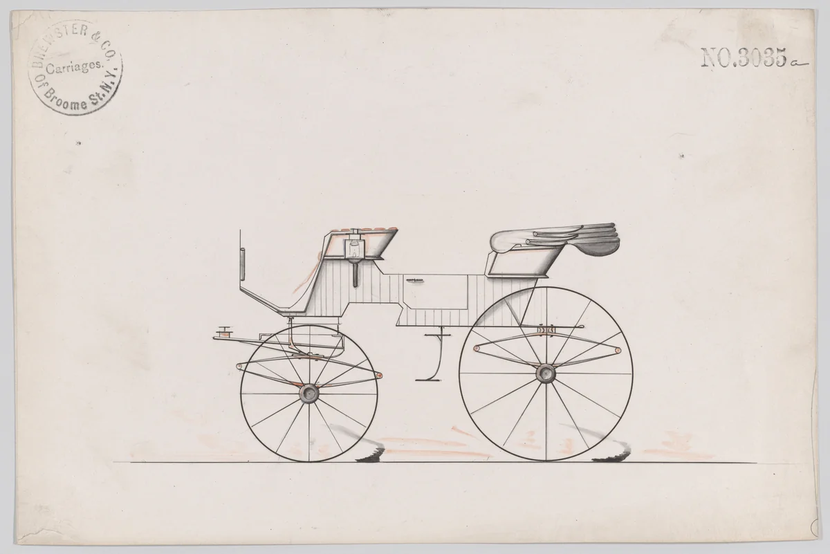 Design for 2 seat Phaeton, no. 3035a by Brewster & Co., drawing, 1874