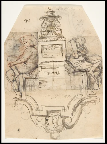 Design for a sepulchral monument (recto); Design for a monument (verso) by Pieter Verbruggen, drawing, 1686-1724