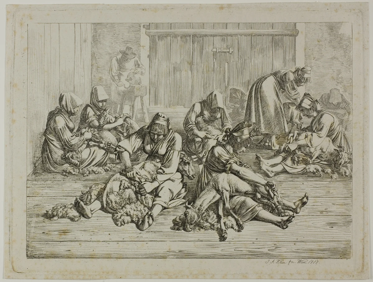 Sheepshearing by Johann Adam Klein, print, 1818