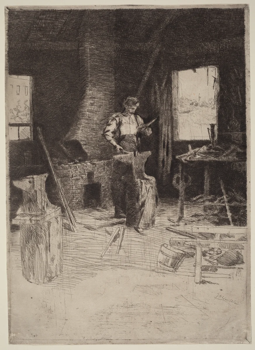 The Blacksmith's Shop by Julian Alden Weir, print, 1852-1919