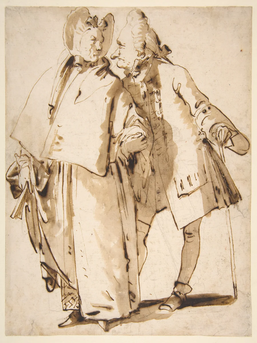 Caricature: An Elderly Couple by Giovanni Battista Tiepolo, drawing, 1696-1770