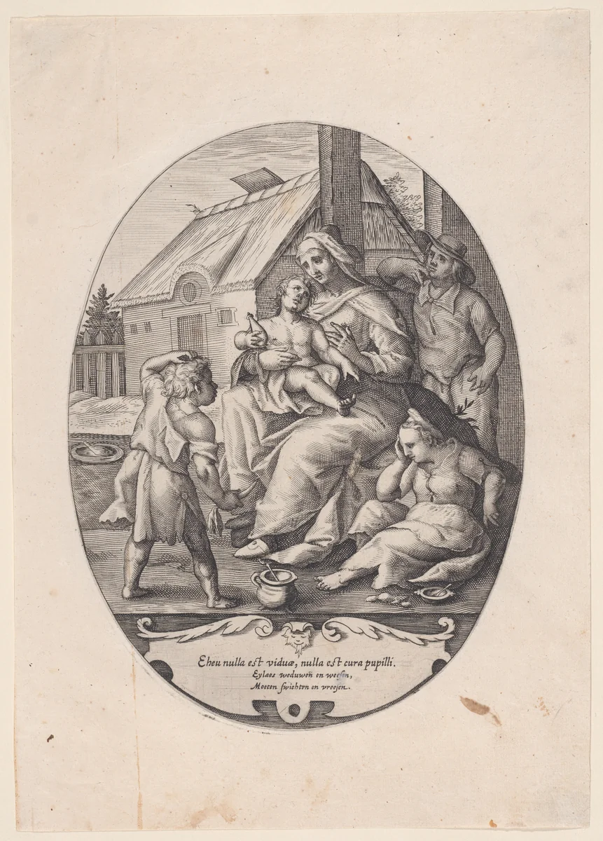 Allegory on Widowhood and Orphanage by Lambert Cornelisz, print, 1590-1630