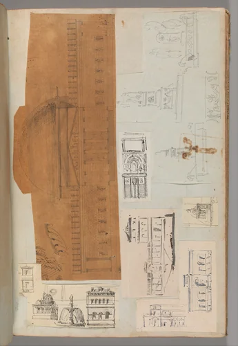 Page from a Scrapbook containing Drawings and Several Prints of Architecture, Interiors, Furniture and Other Objects by Charles Percier, book, 1795-1805