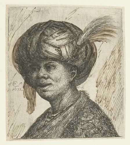 Buste van een koning met tulband by anonymous, print, 1633