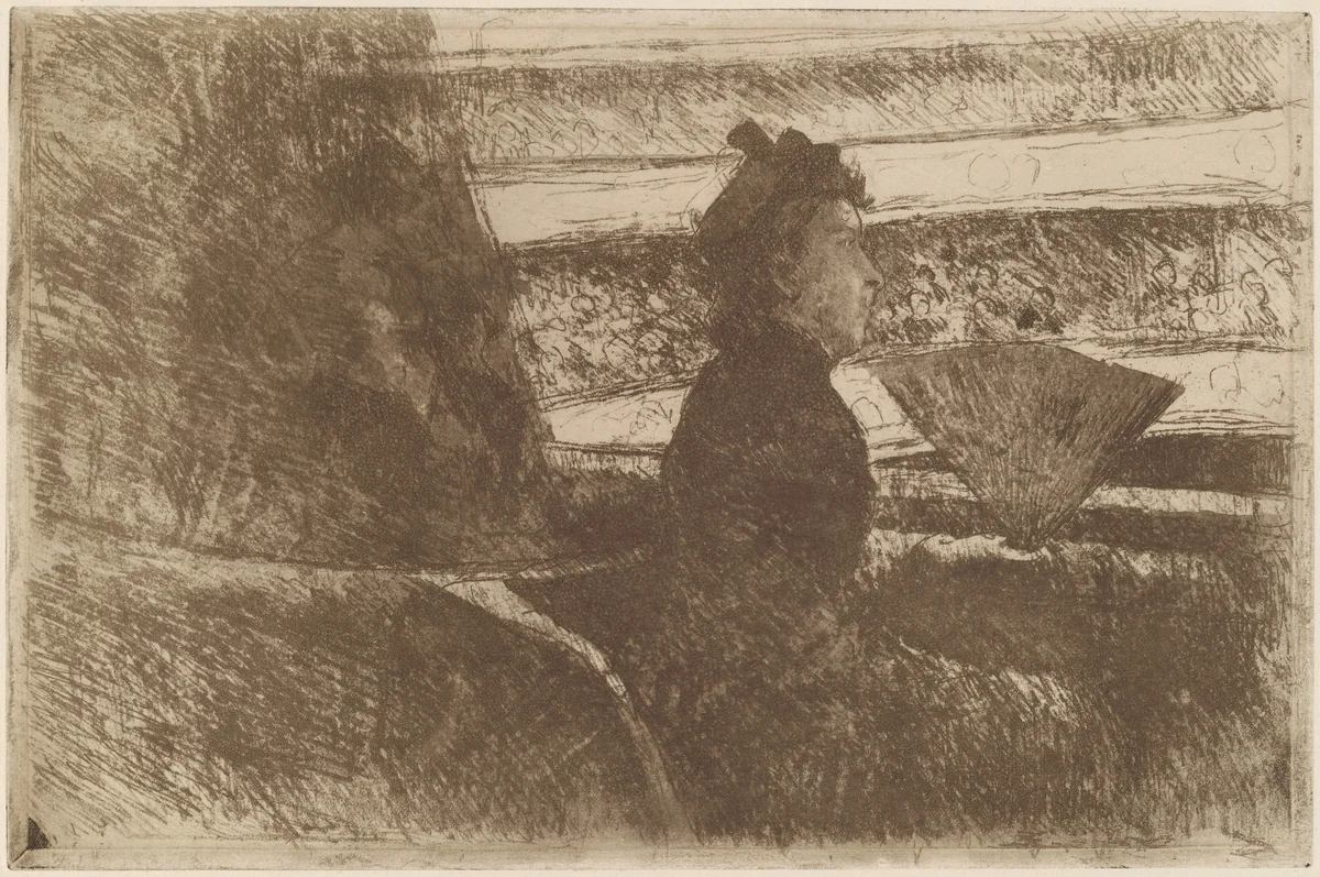 Lady in Black, in a Loge, Facing Right by Mary Cassatt, print, 1880