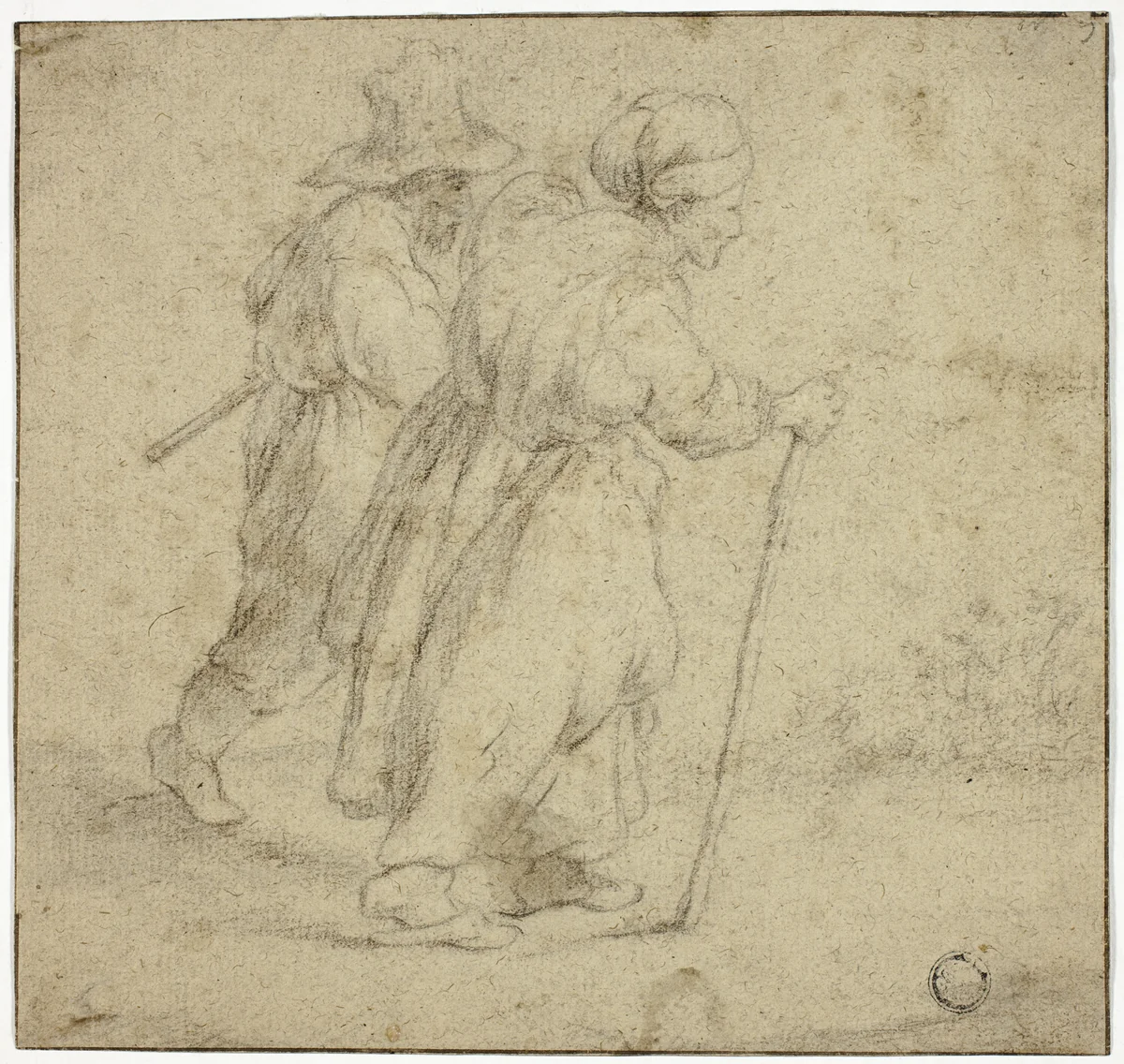 Elderly Peasant Couple by Rembrandt van Rijn, drawing, 1600-1699
