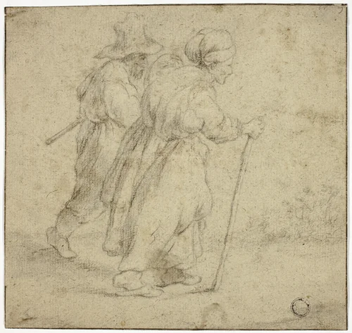 Elderly Peasant Couple by Rembrandt van Rijn, drawing, 1600-1699
