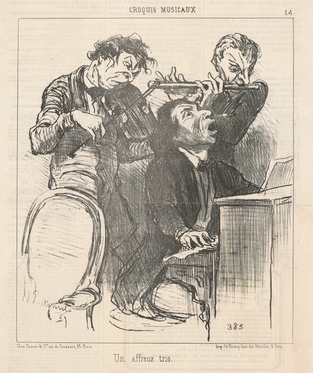 Un affeux trio by Honoré Daumier, print, 1852