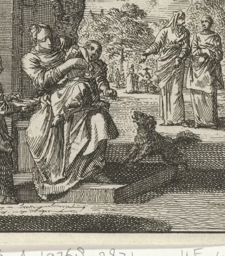 Moeder wast haar kind op de stoep voor het huis by Jan Luyken, print, 1712