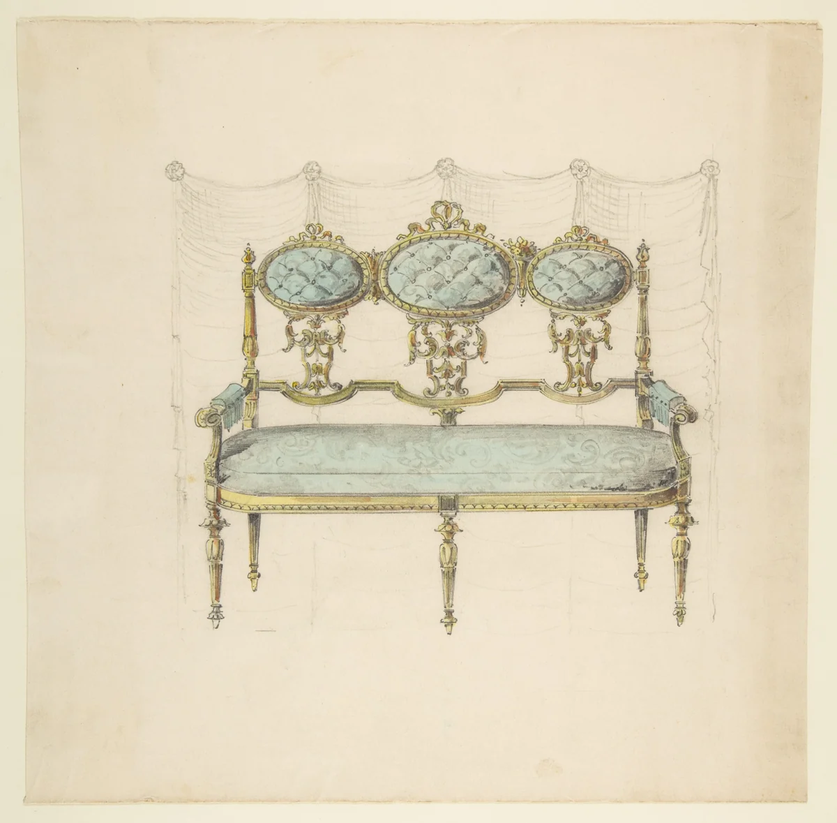 Design for a Settee by anonymous, drawing, 1800-1899